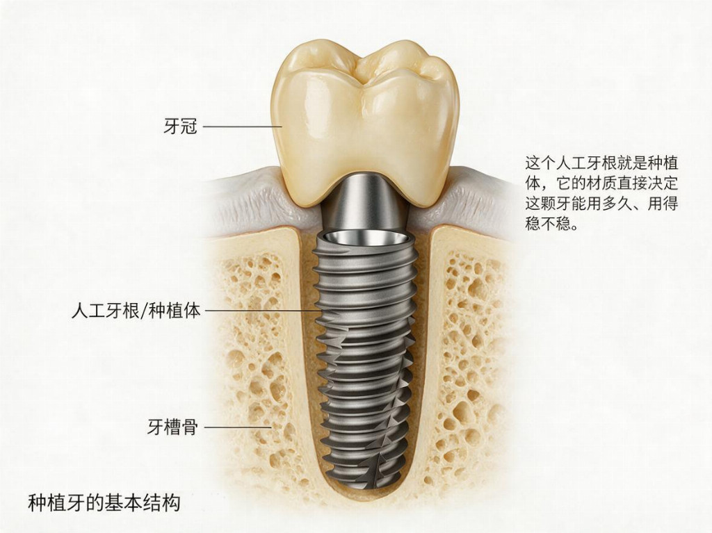 种植体怎么选？三类主流材料的参数对照